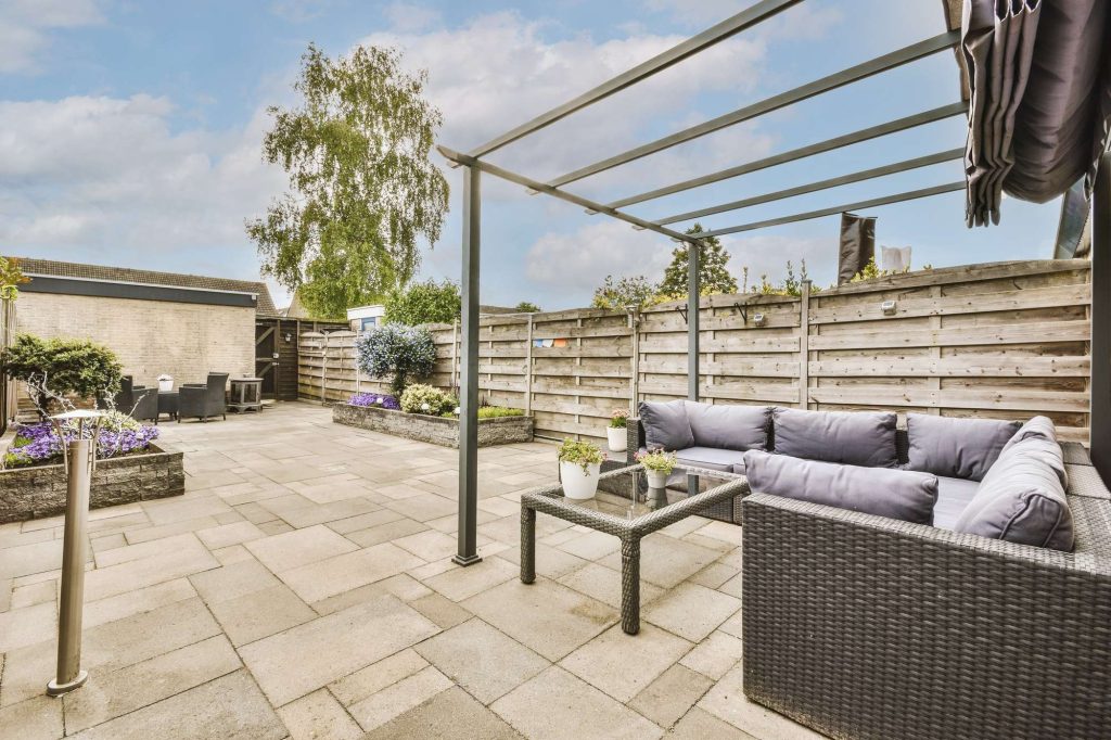 Neat patio with sitting area